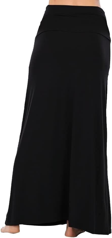 Maxi Skirt for Women- Comfy Foldover High Waist Long Flare A-Line Skirt Maxi Dress XS-3X Made in USA