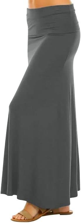 Maxi Skirt for Women- Comfy Foldover High Waist Long Flare A-Line Skirt Maxi Dress XS-3X Made in USA