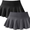 Women 2 Piece Mini Skirts 2 in 1 Flowy Sexy Basic Stretchy Flared Casual Skirts