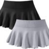Women 2 Piece Mini Skirts 2 in 1 Flowy Sexy Basic Stretchy Flared Casual Skirts