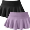 Women 2 Piece Mini Skirts 2 in 1 Flowy Sexy Basic Stretchy Flared Casual Skirts