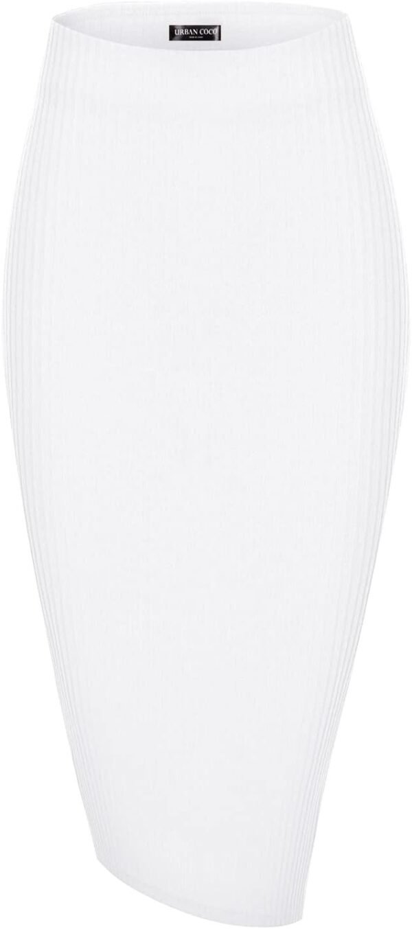 Elastic High Waist Knee Length Pencil Skirt Ribbed Knit Basic Tube Midi Skirt