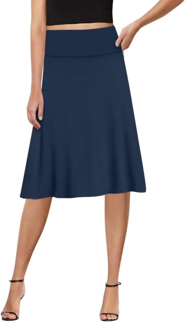 A-Line Midi Skirts for Women- High Waist Knee Length Casual Flared Flowy Skirt Made in USA