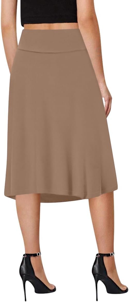 A-Line Midi Skirts for Women- High Waist Knee Length Casual Flared Flowy Skirt Made in USA