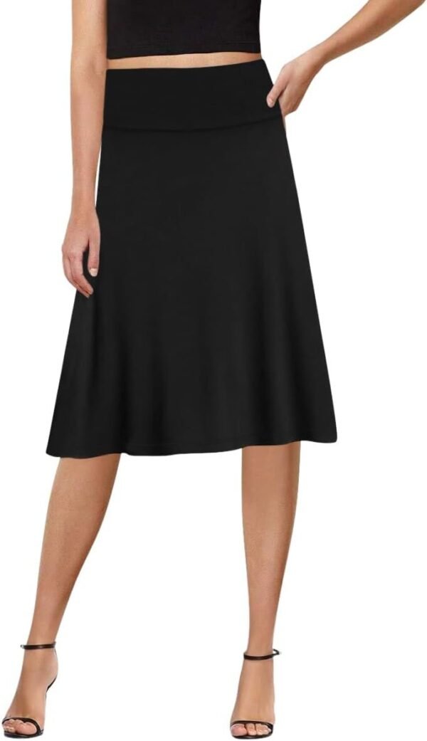 A-Line Midi Skirts for Women- High Waist Knee Length Casual Flared Flowy Skirt Made in USA