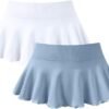 Women 2 Piece Mini Skirts 2 in 1 Flowy Sexy Basic Stretchy Flared Casual Skirts