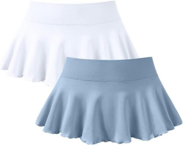 Women 2 Piece Mini Skirts 2 in 1 Flowy Sexy Basic Stretchy Flared Casual Skirts