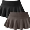 Women 2 Piece Mini Skirts 2 in 1 Flowy Sexy Basic Stretchy Flared Casual Skirts