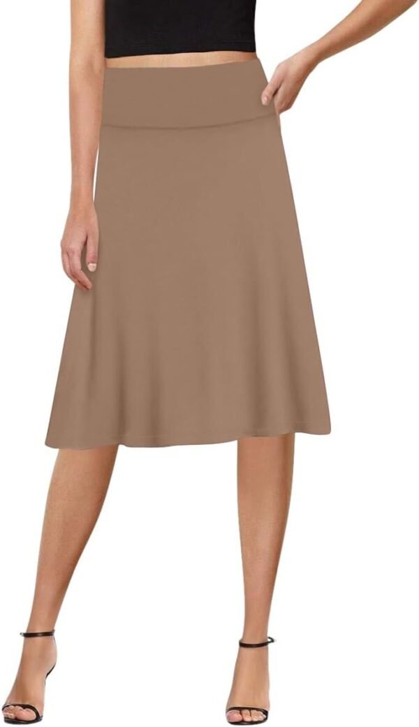 A-Line Midi Skirts for Women- High Waist Knee Length Casual Flared Flowy Skirt Made in USA