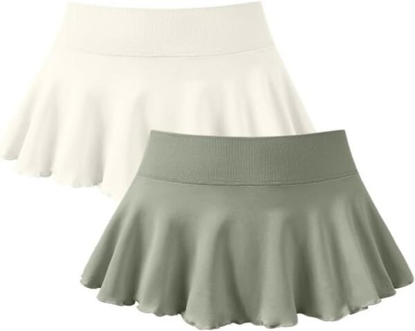 Women 2 Piece Mini Skirts 2 in 1 Flowy Sexy Basic Stretchy Flared Casual Skirts
