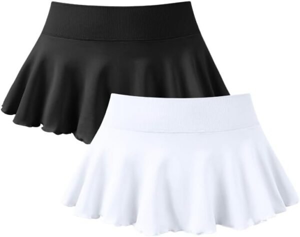 Women 2 Piece Mini Skirts 2 in 1 Flowy Sexy Basic Stretchy Flared Casual Skirts