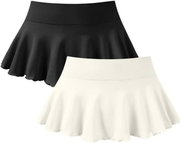 Women 2 Piece Mini Skirts 2 in 1 Flowy Sexy Basic Stretchy Flared Casual Skirts