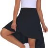E Women's High Waist Wrap Ruffle Hem Asymmetric Skort High Low Flowy Midi Skirt with Shorts