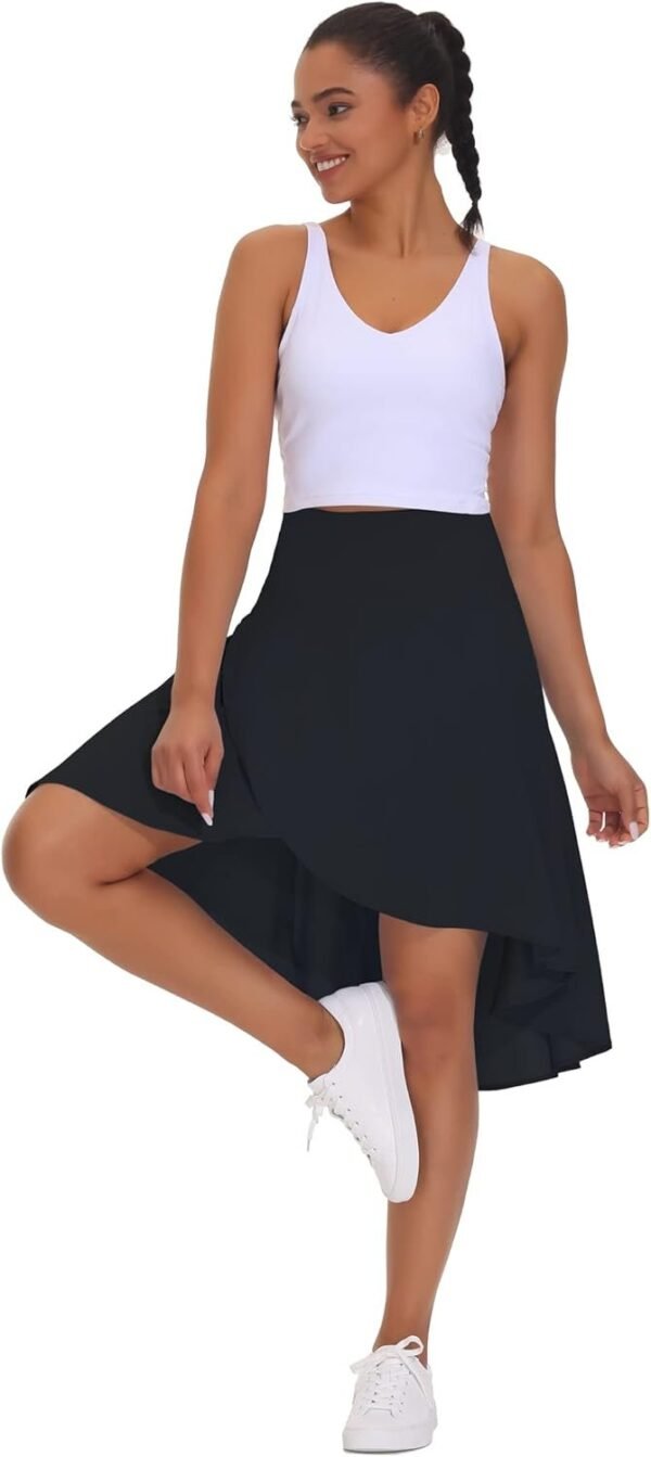 E Women's High Waist Wrap Ruffle Hem Asymmetric Skort High Low Flowy Midi Skirt with Shorts