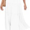 Women's Boho Elastic High Waist A Line Ruffle Swing Beach Maxi Skirt with Pockets