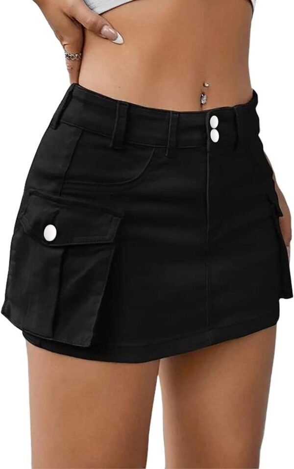 Low Waist Skirt Women Button Mini Denim Skirt with Pocket Mini Skirt