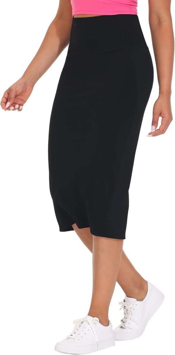 Women's High Waist Tummy Control Pencil Skirts Stretchy Bodycon Midi Skirt below Knee with Back Slit