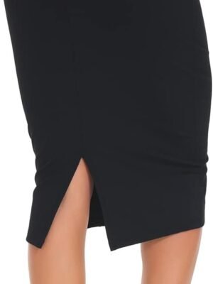 Women's High Waist Tummy Control Pencil Skirts Stretchy Bodycon Midi Skirt below Knee with Back Slit