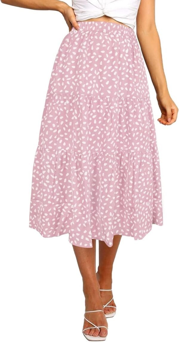 Women's Boho Leopard Print Skirt Pleated A-Line Swing Midi Skirts