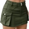 Low Waist Skirt Women Button Mini Denim Skirt with Pocket Mini Skirt