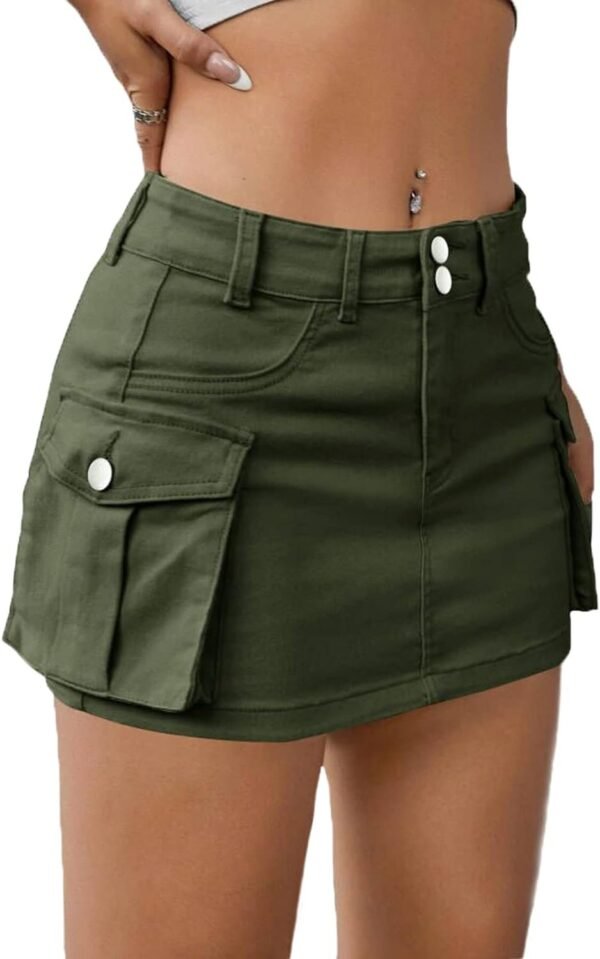 Low Waist Skirt Women Button Mini Denim Skirt with Pocket Mini Skirt