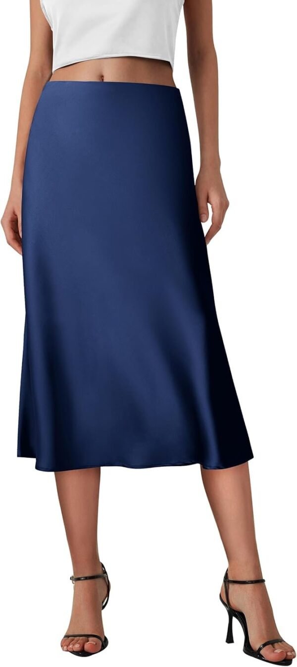 Women's 2024 Summer High Waisted Ruffle A Line Silk Skirts