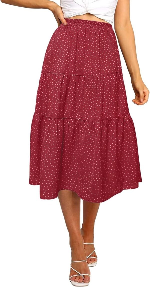 Women's Boho Leopard Print Skirt Pleated A-Line Swing Midi Skirts