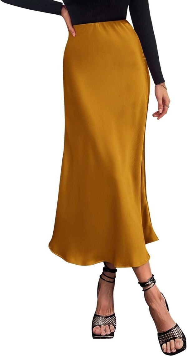 2024 Women Long Satin Summer Spring Skirt Silk Elegant High Waist Cocktail Party Wedding Flared A-Line Midi Skirts