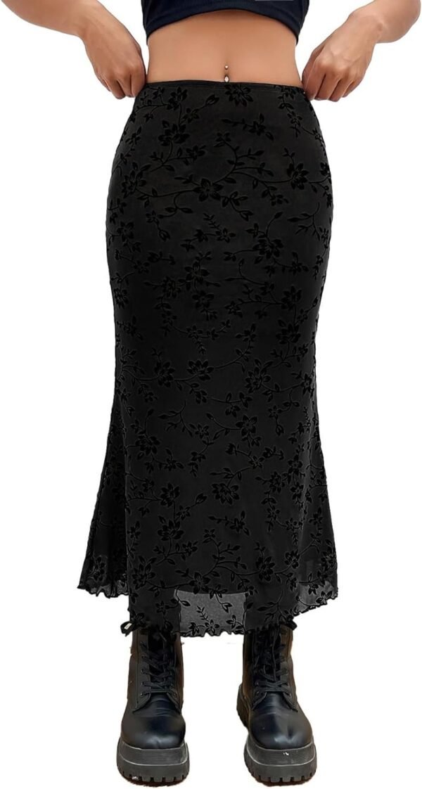 Women's Lettuce Trim High Waist Mesh Fishtail Bodycon Long Skirt