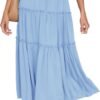 Women's Boho Elastic High Waist A Line Ruffle Swing Beach Maxi Skirt with Pockets