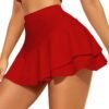 Mini Skirt for Women Sexy Solid Ruffle Trim Lingerie Skirt Short High Waist Two Layer Hem Skirt