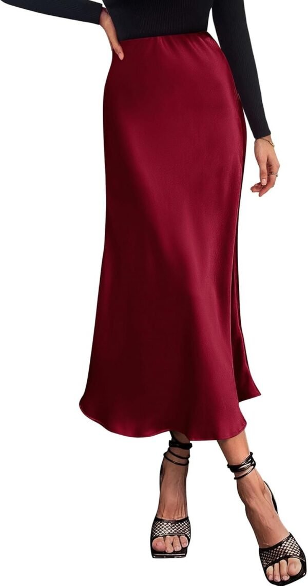 2024 Women Long Satin Summer Spring Skirt Silk Elegant High Waist Cocktail Party Wedding Flared A-Line Midi Skirts