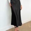 2024 Women Long Satin Summer Spring Skirt Silk Elegant High Waist Cocktail Party Wedding Flared A-Line Midi Skirts