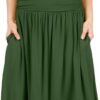 Skirts for Women Regular and Plus Size Skirt with Pockets Below The Knee Length Ruched Flowy Midi Skirt