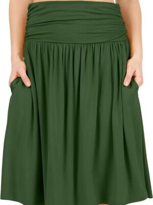 Skirts for Women Regular and Plus Size Skirt with Pockets Below The Knee Length Ruched Flowy Midi Skirt