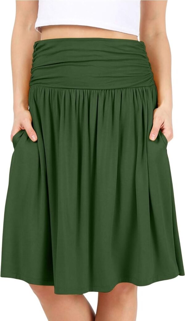 Skirts for Women Regular and Plus Size Skirt with Pockets Below The Knee Length Ruched Flowy Midi Skirt