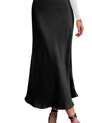 2024 Women Long Satin Summer Spring Skirt Silk Elegant High Waist Cocktail Party Wedding Flared A-Line Midi Skirts