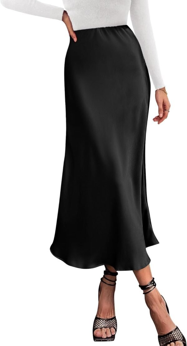 2024 Women Long Satin Summer Spring Skirt Silk Elegant High Waist Cocktail Party Wedding Flared A-Line Midi Skirts