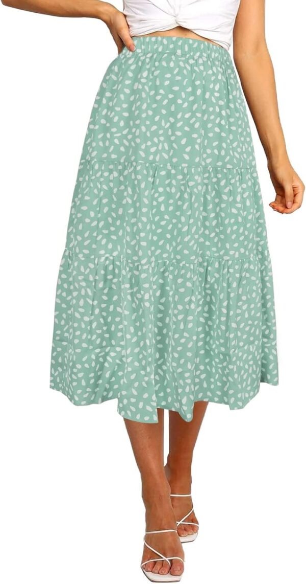 Women's Boho Leopard Print Skirt Pleated A-Line Swing Midi Skirts