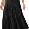 Women's 2024 Summer Elastic High Waist Boho Maxi Skirt Casual Drawstring A Line Flowy Long Skirts