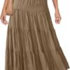 Women's 2024 Summer Elastic High Waist Boho Maxi Skirt Casual Drawstring A Line Flowy Long Skirts