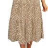 Women's Boho Leopard Print Skirt Pleated A-Line Swing Midi Skirts
