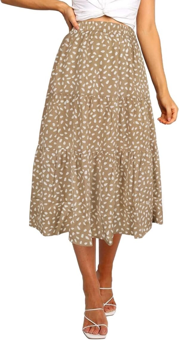 Women's Boho Leopard Print Skirt Pleated A-Line Swing Midi Skirts
