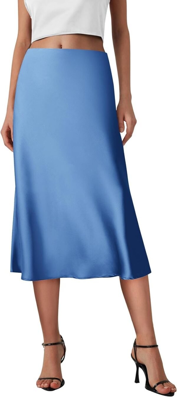 Women's 2024 Summer High Waisted Ruffle A Line Silk Skirts