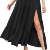 Women's 2024 Summer High Waist Flowy Maxi Skirt High Slit A Line Beach Boho Long Skirts with Pockets