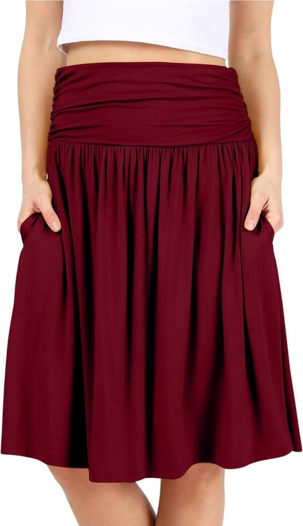 Skirts for Women Regular and Plus Size Skirt with Pockets Below The Knee Length Ruched Flowy Midi Skirt