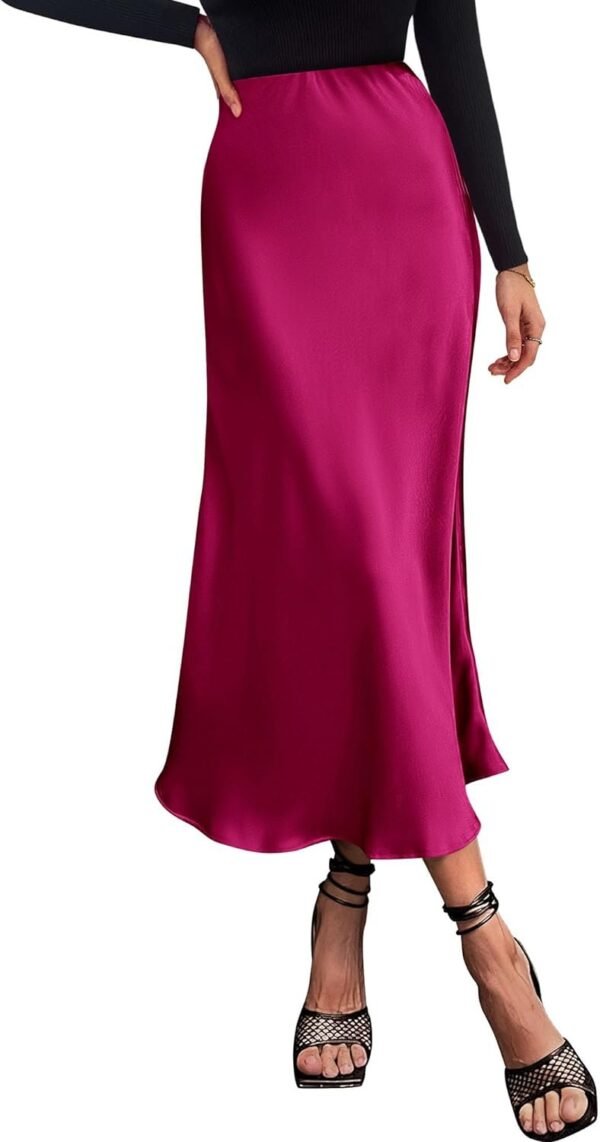 2024 Women Long Satin Summer Spring Skirt Silk Elegant High Waist Cocktail Party Wedding Flared A-Line Midi Skirts