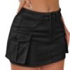 Women Denim Skirt Mini Low Waist Button Bodycon Y2K Flap Pockets Skirts