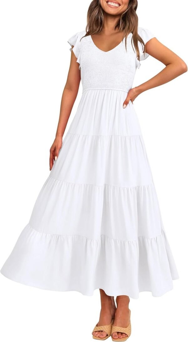 Women's Cap Sleeve V Neck Smocked Beach Sundress