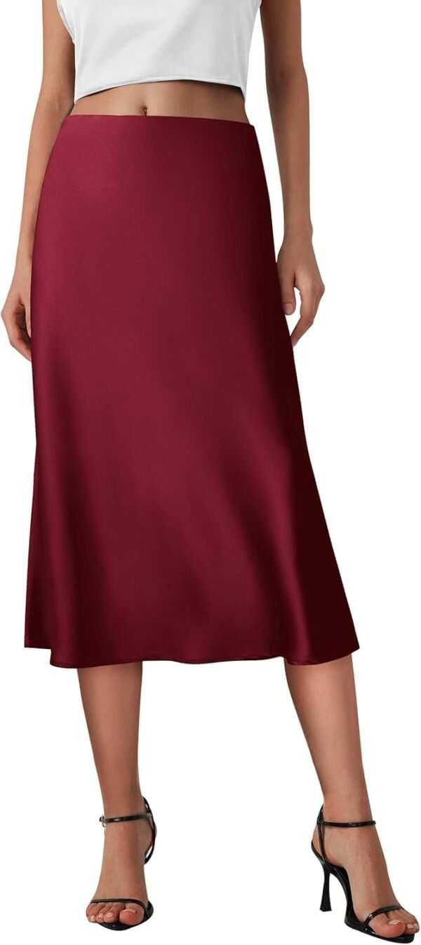 Women's 2024 Summer High Waisted Ruffle A Line Silk Skirts